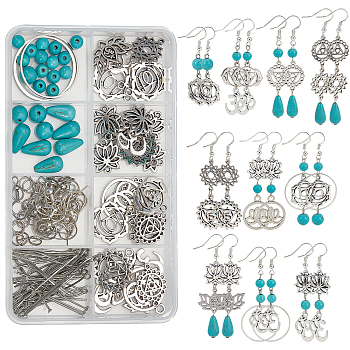 SUNNYCLUE DIY Chakra Dangle Earring Making Kits, Including Flower & Flat Round Alloy Pendants & Link Connectors, Synthetic Turquoise Beads, Brass Linking Rings & Earring Hooks, Mixed Color, 150Pcs/box
