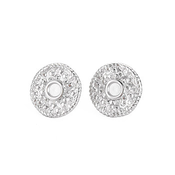 304 Stainless Steel Stud Earring Findings, Earring Setting for Enamel, with Ear Nuts, Flat Round, Stainless Steel Color, 16mm, Pin: 0.7mm, Tray: 4mm