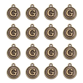 Alloy Pendant Cabochon Settings, For Enamel, Cadmium Free & Lead Free, Flat Round with Letter, Antique Bronze, Letter.G, 14x12x2mm, Hole: 1.5mm