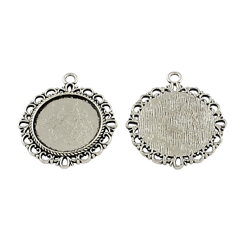 Tibetan Style Zinc Alloy Flat Round Pendant Cabochons Bezel Settings, Lead Free & Cadmium Free, Antique Silver, 34x30x2mm, Hole: 3mm, Tray: 20mm, about 110pcs/500g