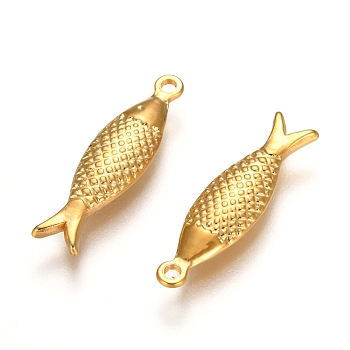 304 Stainless Steel Pendant, Fish, Golden, 21x6x2.5mm, Hole: 1.5mm