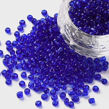 (Repacking Service Available) Glass Seed Beads, Transparent, Round, Blue, 8/0, 3mm, Hole: 1mm, about 12G/bag
