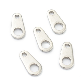 304 Stainless Steel Chain Tabs, Chain Extender Connectors, Teardrop, Stainless Steel Color, 12x6x1.5mm, Hole: 1.3mm and 3.4mm