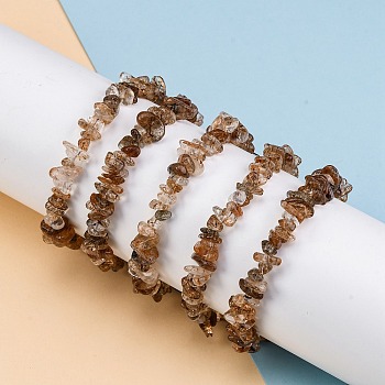 Natural Rutilated Quartz Chip Beaded Stretch Bracelets for Women Men, Inner Diameter: 2 inch(5.1cm)