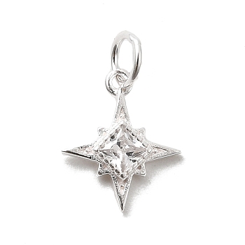 925 Sterling Silver Pave Clear Cubic Zirconia Star Charms, with Jump Rings and 925 Stamp, Silver, 12.5x10.5x2mm, Hole: 3.5mm