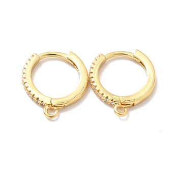 Brass Micro Pave Cubic Zirconia Hoop Earring Findings, with Horizontal Loop, Cadmium Free & Nickel Free & Lead Free, Long-Lasting Plated, Ring, Real 18K Gold Plated, 15x13x1.5mm, Hole: 1.2mm, Pin: 0.8mm