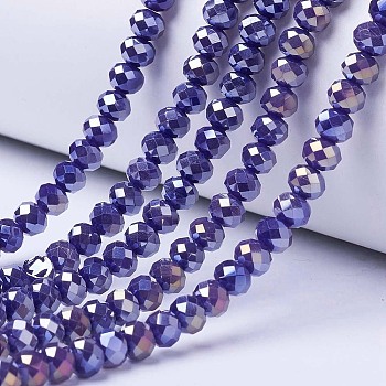 Electroplate Glass Beads Strands, Opaque Solid Color, AB Color Plated, Faceted, Rondelle, Mauve, 2.3~2.7x2mm, Hole: 0.4mm, about 150~155pcs/strand, 32~33cm