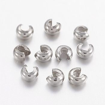 Brass Crimp Beads Covers, Nickel Free, Platinum Color, Size: About 5mm In Diameter, Hole: 1.5~1.8mm