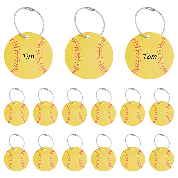 15Pcs Sports Balls PVC Luggage Tags, with 15Pcs Stainless Steel Wire Cable Keychains, Baseball, 70x0.5mm