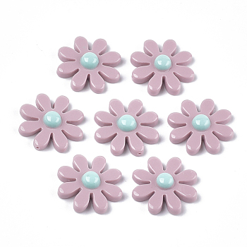 Resin Beads, for Pendant Making, Half Drilled, Flower, Rosy Brown, 30.5x30.5x8mm, Half Hole: 1.2mm