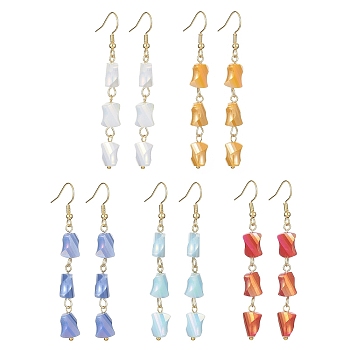 Glass Beaded Tassel Dangle Earrings with 304 Stainless Steel Pins, Mixed Color, 66x8mm