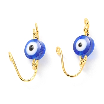 Brass Nose Rings, with Evil Eye Resin Beads, Nose Cuff Non Piercing, Clip on Nose Ring for Women Men, Blue, Golden, 22x8.5x11mm, Hole: 1.5mm