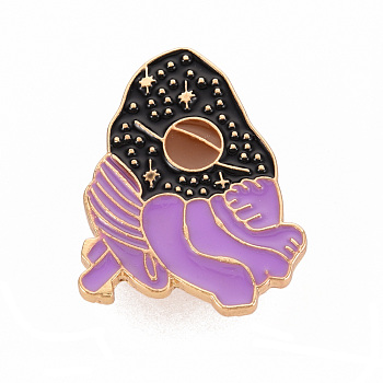 Rack Plating Alloy Enamel Brooches, Enamel Pins, with Brass Butterfly Clutches, Clutches, Cadmium Free & Nickel Free & Lead Free, Light Gold, Black, 29.5x22.5mm, Pin: 1mm
