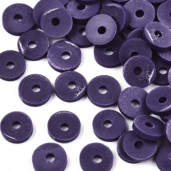 Handmade Polymer Clay Beads, for DIY Jewelry Crafts Supplies, Disc/Flat Round, Heishi Beads, Indigo, 4x1mm, Hole: 1mm, about 55000pcs/1000g