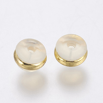 Silicone Ear Nuts, Earring Backs, with Brass Findings, Golden, 7x5mm, Hole: 0.7mm