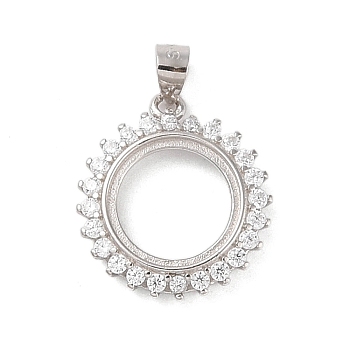 925 Sterling Silver Micro Pave Cubic Zirconia Pendant Setting, Open Back Settings , Round, Tray: 10mm, 17x15x3mm, Hole: 3.5mm