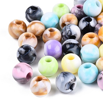 Two Tone Opaque Acrylic European Beads, Round, Large Hole Bead, Mixed Color, 13.5~14mm, Hole: 5mm, about 384pcs/500g