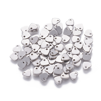 201 Stainless Steel Charms, Stamping Blank Tag, Heart, Stainless Steel Color, 5x6x1mm, Hole: 1mm