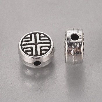 Tibetan Style Alloy Beads, Lead Free & Nickel Free & Cadmium Free, Flat Round, Antique Silver, about 6.3mm in diameter, 3.5 mm thick, hole: 1mm