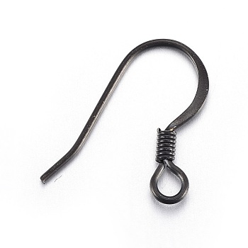 Stainless Steel French Earring Hooks, with Horizontal Loop, Flat Earring Hooks, Electrophoresis Black, 16x16x1.5mm, Hole: 2mm, Pin: 0.6mm