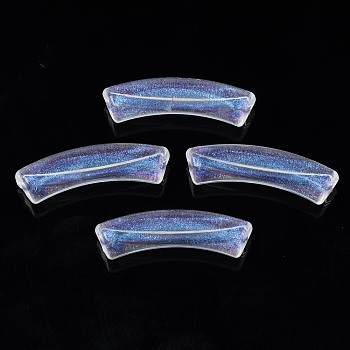 Transparent Acrylic Beads, Glitter Powder, Curved Tube, Clear, 32x10x8mm, Hole: 1.8mm