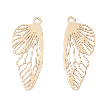 Ion Plating(IP) 316 Surgical Stainless Steel Pendants, Insect Wing, Real 24K Gold Plated, 21.5x8x0.5mm, Hole: 1.2mm