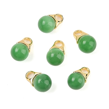 Cat Eye Pendants, with Real 18K Gold Plated Brass Findings, Teardrop, Green, 13x8mm, Hole: 3mm