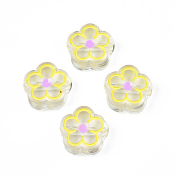 Transparent Acrylic Beads, with Enamel, Flower, Champagne Yellow, 19x19x7mm, Hole: 3mm