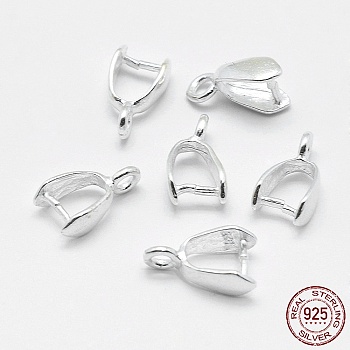 925 Sterling Silver Pendant Bails, Ice Pick & Pinch Bails, Silver, 4x4mm Inner Diameter, 9x5x3mm, Hole: 1.5mm, Pin: 0.8mm.