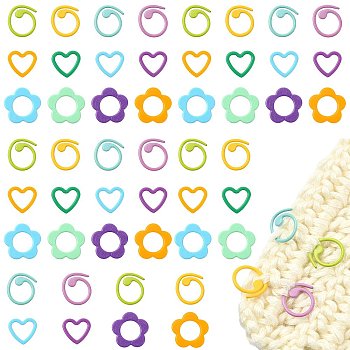 96Pcs 12 Styles Plastic Knittings Tool, Crochet Locking Stitch Markers Holder, Mixed Color, 1.2~1.6x1.3~1.7x0.1cm, 8pcs/style 