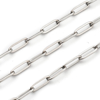 304 Stainless Steel Paperclip Chains, Drawn Elongated Cable Chains, Soldered, Stainless Steel Color, 9x3x0.8mm