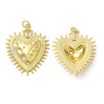Rack Plating Brass Pendants, with Jump Ring, Lead Free & Cadmium Free, Long-Lasting Plated, Heart Charms, Real 18K Gold Plated, 30.5x24.5x5mm, Hole: 3.6mm