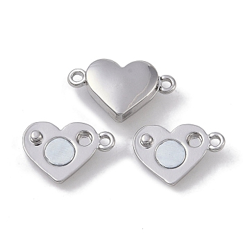 Brass Magnetic Clasps, Heart, Platinum, 11x18.5x5mm, Hole: 1.2mm