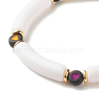 Acrylic Chunky Curved Tube Beaded Stretch Bracelet with Heart for Women(BJEW-JB07586-01)-5