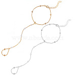 2Pcs 2 Colors Alloy Satellite Chains Finger Ring Bracelets for Women, with Plastic Pearl, Platinum & Golden, 7 inch(17.7cm) long+5.05cm extender, 1pc/color(BJEW-CY0001-09)
