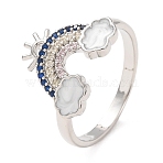 Brass Micro Pave Cubic Zirconia Finger Rings for Women, Rainbow with Cloud, with Enamel, Stainless Steel Color, 13x16mm, US Size 7 1/4(17.5mm)(RJEW-K261-14P)