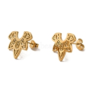 304 Stainless Steel Stud Earrings, Lotus flower, Golden, 15x22mm(EJEW-Z036-01G)