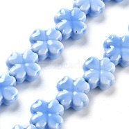 Porcelain Beads, Four Leaf Clover, Cornflower Blue, 12x12x6mm, Hole: 2mm, about 30pcs/strand, 137.80''(350cm)(PORC-Z001-01N)