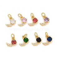 Rack Plating  Brass Micro Pave Cubic Zirconia Charms, Long-Lasting Plated, Real 18K Gold Plated, Lead Free & Cadmium Free, Flat Round, Mixed Color, 10x11x4mm, Hole: 3.4mm(KK-F832-02-G)