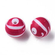 Opaque Striped Acrylic Beads, Round, Camellia, 24mm, Hole: 4mm hole: 4mm, about 55pcs/500g.(MACR-S373-27C-03)