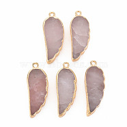 Natural Rose Quartz Pendants, with Light Gold Plated Iron Loop, Wing, 33~33.5x12~13x5~6mm, Hole: 1.8mm(G-N326-127-A06)
