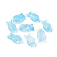 Transparent Spray Painted Glass Beads, Fish, Light Sky Blue, 15x8x5mm, Hole: 1mm(GLAA-I050-10E)
