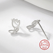 Sterling Silver Stud Earrings, Tulip Flower Earrings for Women, Silver, 8x5mm(VL4448-1)
