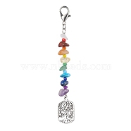 Tree of Life Tibetan Style Alloy Pendant Decorations, with Natural Gemstone Chip Beads and Lobster Claw Clasps, Rectangle, 95mm, Pendants: 77x14mm(HJEW-JM01667-04)