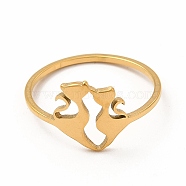 304 Stainless Steel Double Cat Finger Ring for Women, Golden, Inner Diameter: 17.8mm(RJEW-K239-04G)