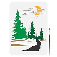 1Pc PET Hollow Out Drawing Painting Stencils, for DIY Scrapbook, Photo Album, with 1Pc Art Paint Brushes, Tree, 297x210mm(DIY-FG0005-25C)