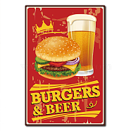 Vintage Metal Tin Sign, Wall Decor for Bars, Restaurants, Cafes Pubs, Burgers & Beer Pattern, 30x20cm(AJEW-WH0157-034)
