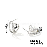 Elegant Geometric Stud Earrings with Diamonds, Stylish and Luxurious, Japanese style, Platinum, 21x6x7mm(SL1423-2)