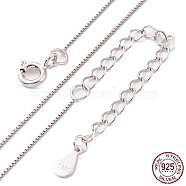 Platinum Rhodium Plated 925 Sterling Silver Chain Necklace, Box Chains, with S925 Stamp, Long-Lasting Plated, 16.26 inch(41.3cm)(NJEW-A011-03A-P)