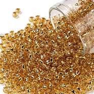 TOHO Round Seed Beads, Japanese Seed Beads, (753) 24K Gold Lined Rose Gold, 8/0, 3mm, Hole: 1mm, about 10000pcs/pound(SEED-TR08-0753)